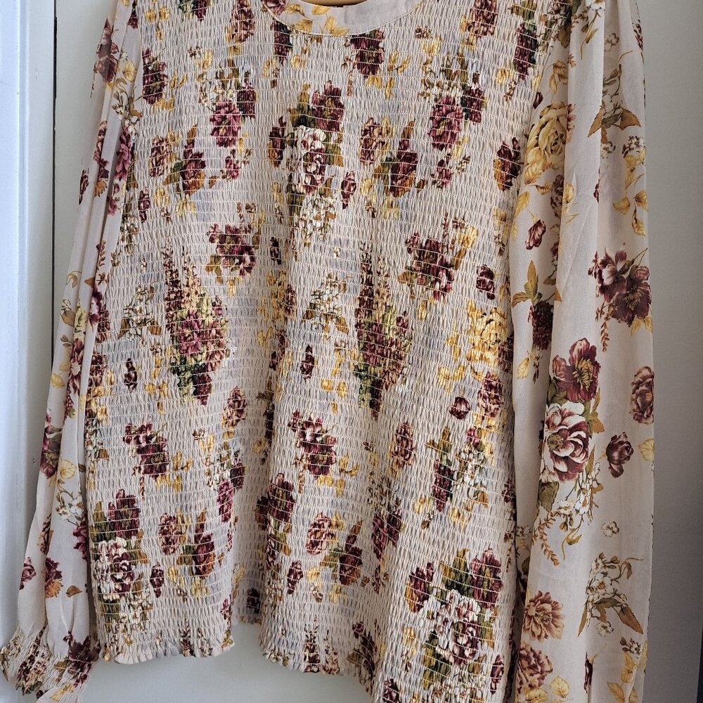 Cleo long sleeve shirred blouse